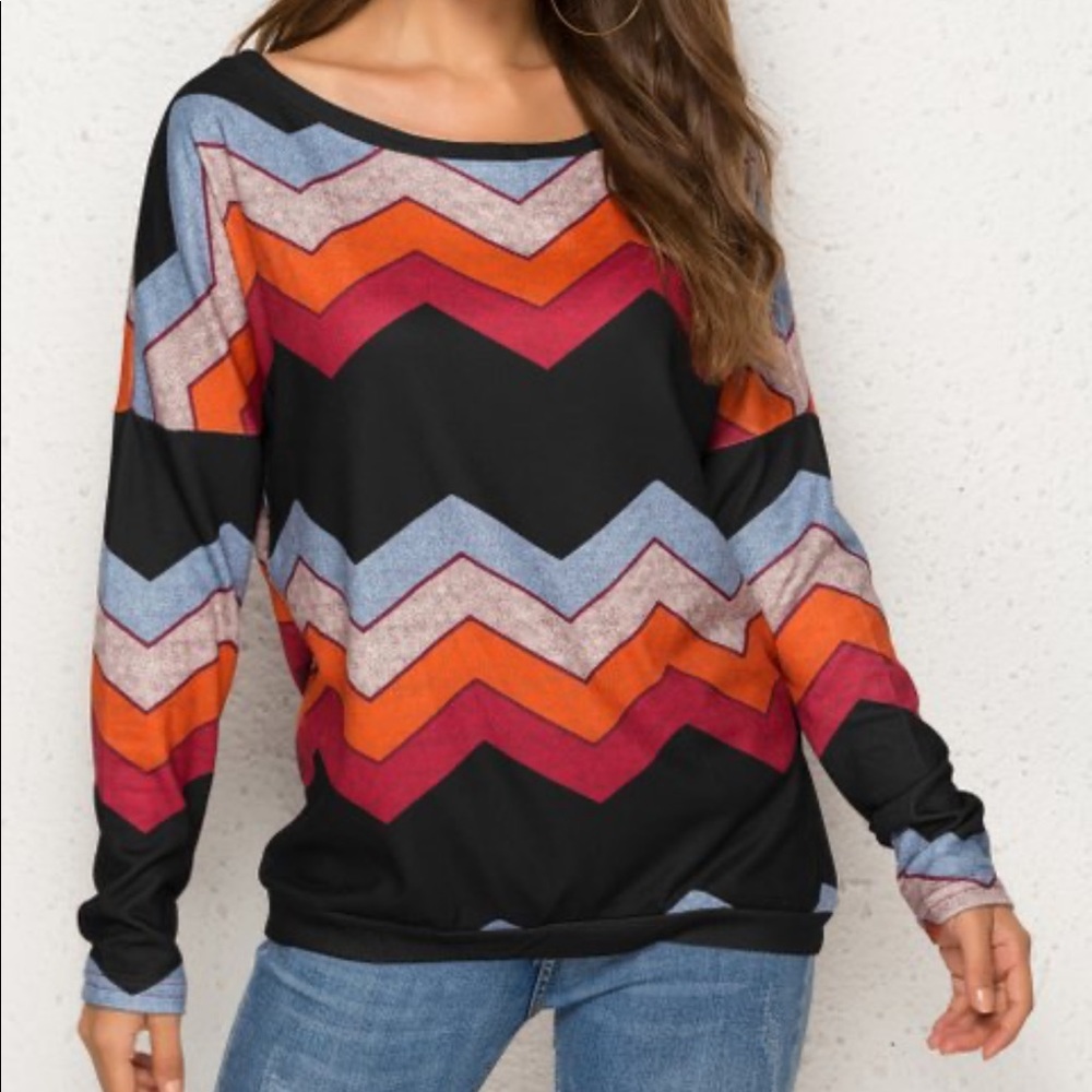 Coeur de Vague Navy Zigzag Long Sleeve NWT